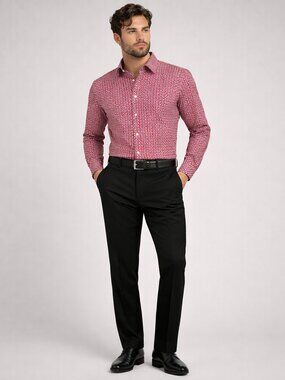 Alberto Danelli Red Geometric Print Button Front Dress Shirt Men XL